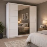 Central mirror sliding doors wardrobe White 150-180