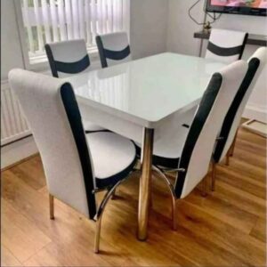 Extendable-white-glass dining table set-and-Chairs- Stepin furniture