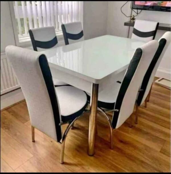 Extendable-white-glass dining table set-and-Chairs- Stepin furniture