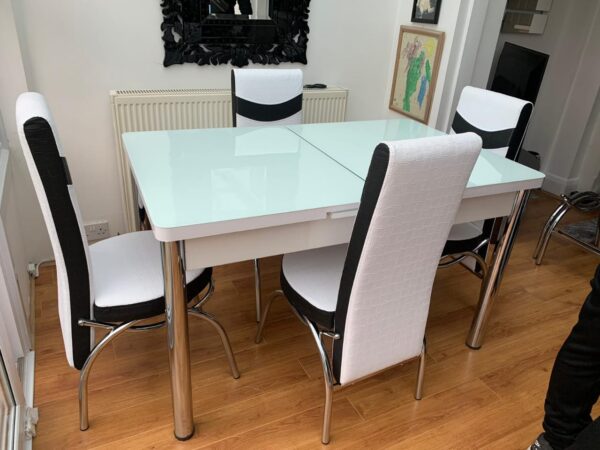 white and black glass dining table set