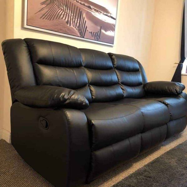 Black leather 3 seater recliner sofa