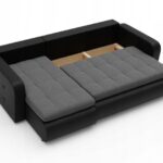 Black corner sofa bed with storage with grey seats