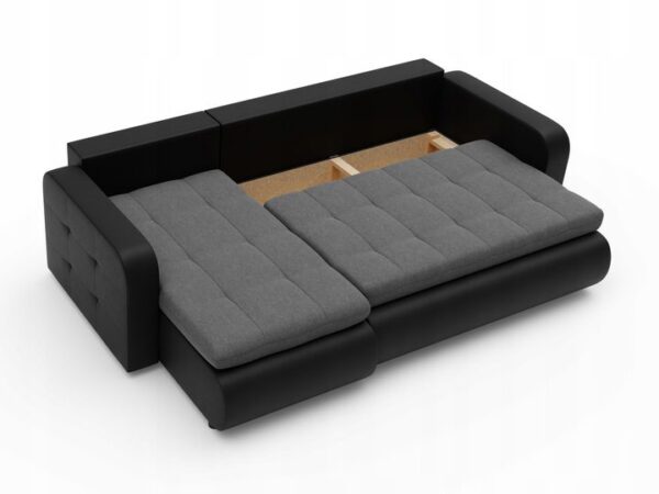 Black corner sofa bed with storage with grey seats