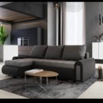 Black corner sofa bed with storage