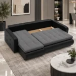corner sofa bed with storage with storage converted to bed showing storage underneath it