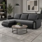 Black corner sofa bed with storage indoor lighten living room