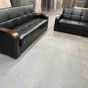 Leather sofa bed 3+2 set black leather