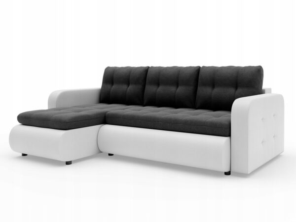 White and black corner sofa bed with storage