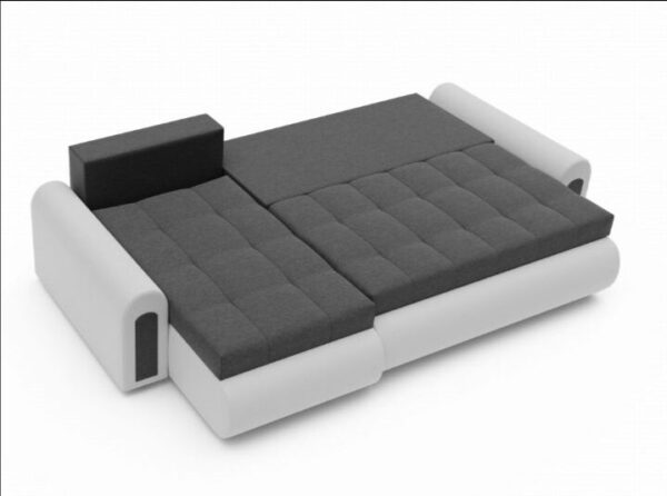 White and black corner sofa bed with storage