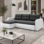 White corner sofa bed with storage in bright living room