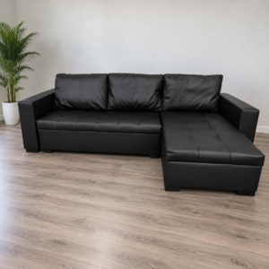 L shaped sofa bed with storage Black leather