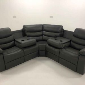 corner leather recliner sofa dark black faux leather 6 seater