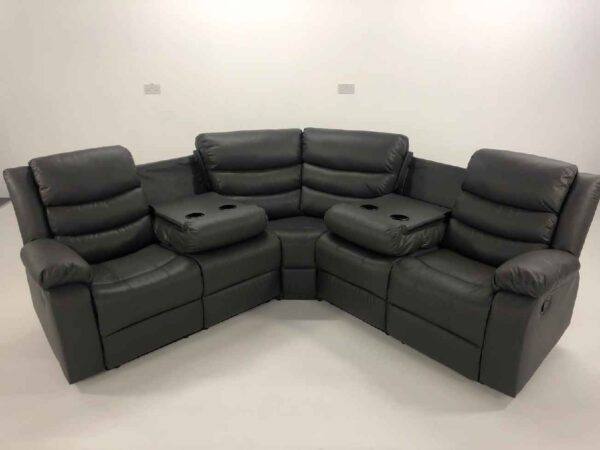 corner leather recliner sofa dark black faux leather 6 seater