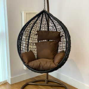 Brown Hanging Egg Chair with Stand with brown cushions