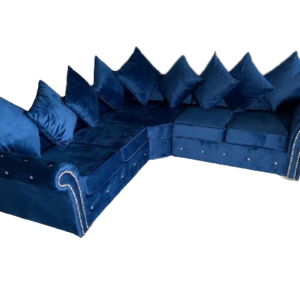 blue color plush velvet sofa corner 5 seater