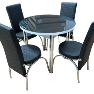 black round dining table and chairs