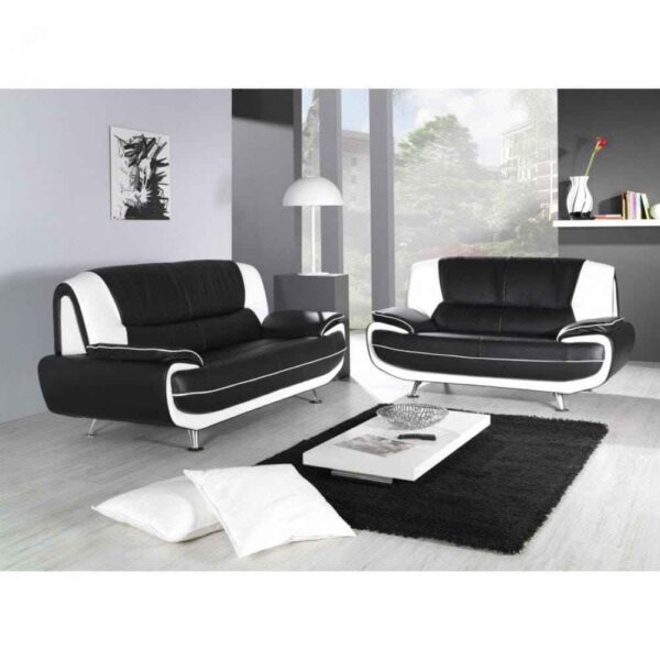 Black and white 3+2 leather sofa sale