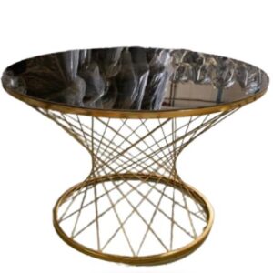 glass and chrome coffee table with golden body and top glass