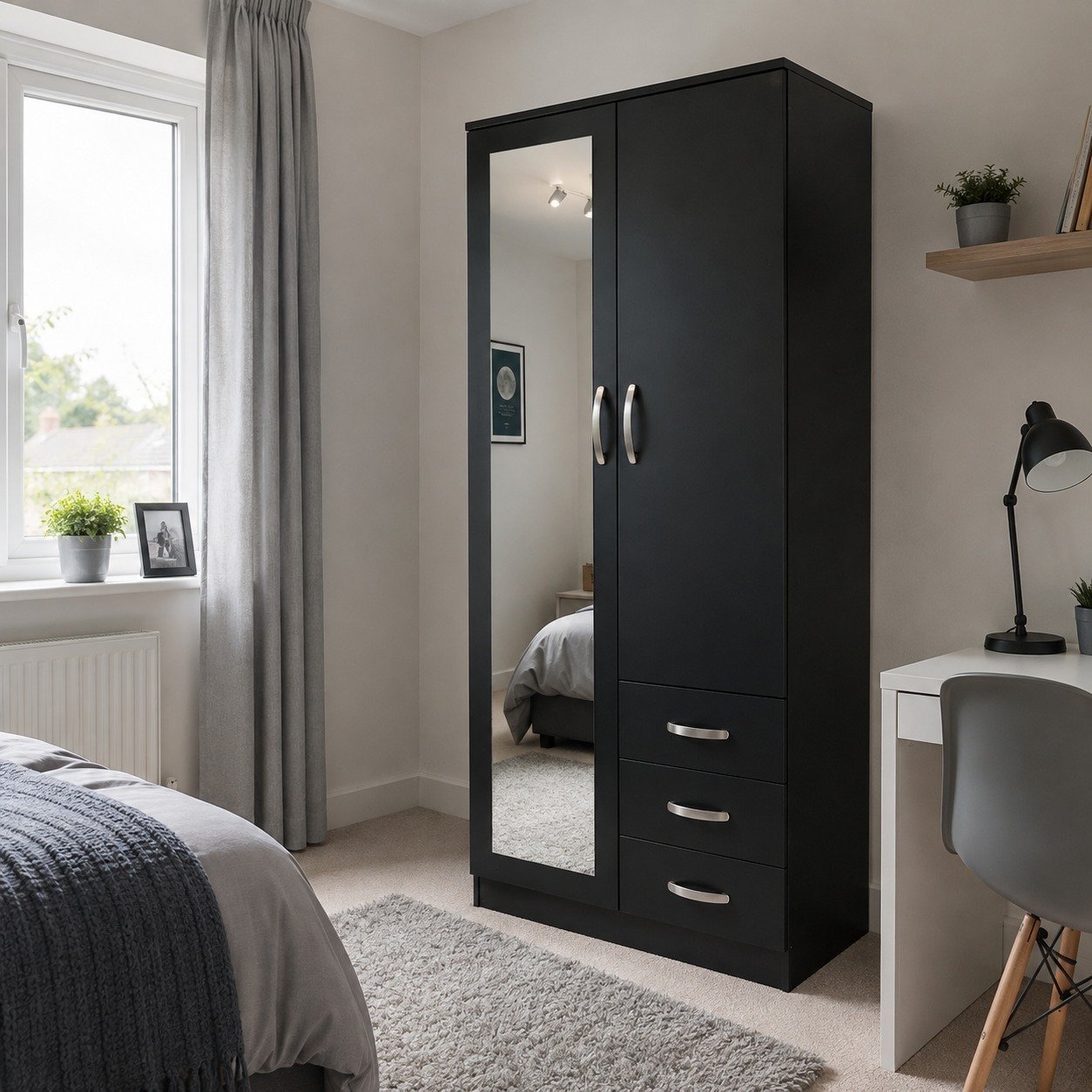 small wardrobe with mirror black color