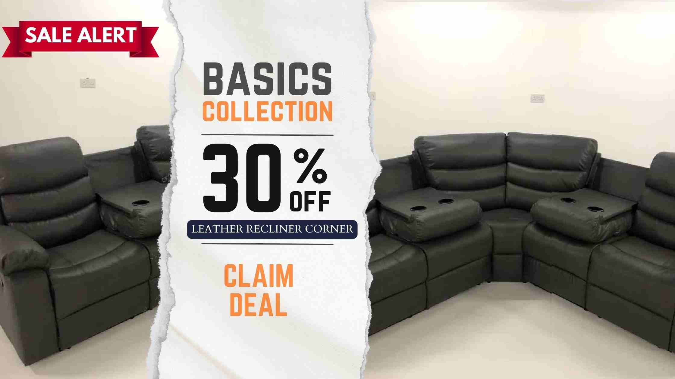 corner leather recliner sofa sale on black color with cup holders