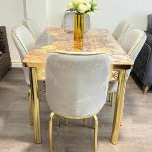 Contemporary Gray and Gold Dining Chairs & Table Set