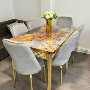 gray and gold dining chairs