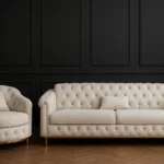 White ball-free foam sofa set in elegant home interior with contemporary styling