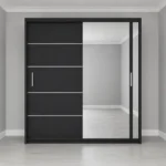Black 2 door sliding wardrobe with mirror door in showroom