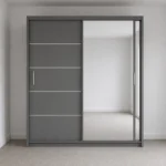 Gray 2 door sliding wardrobe with mirror door in showroom