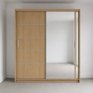 Oak 2 door sliding wardrobe with mirror door in showroom