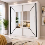 2 Door Sliding Wardrobe with Mirror squared in minimalist room white color
