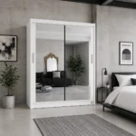 White wardrobe with full mirrored sliding doors inside premium house