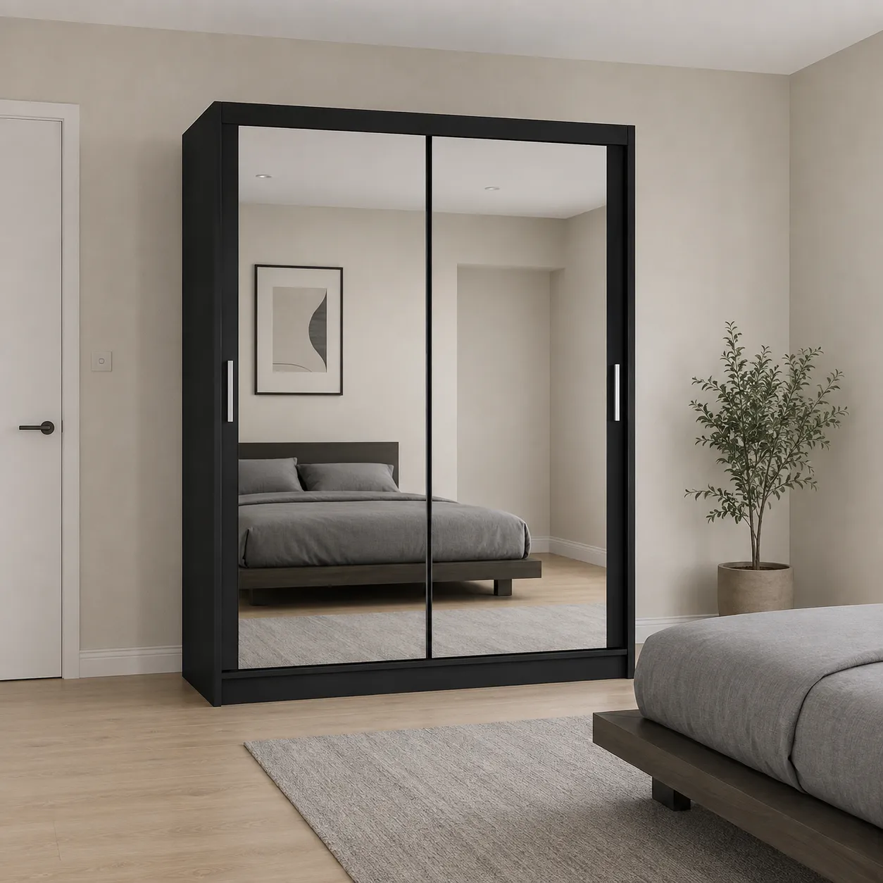Mirrored sliding wardrobe black