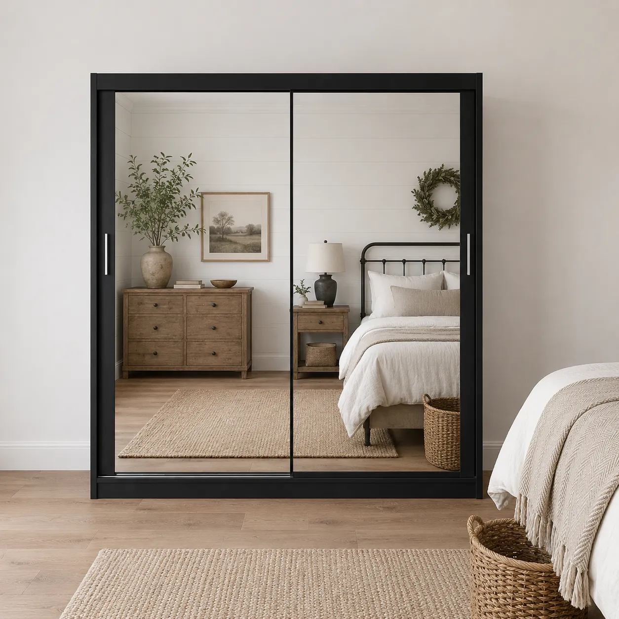 mirrored sliding wardrobe doors 203cm Black