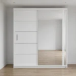 white 2 door sliding wardrobe with mirror door in showroom