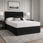Divan bed black frame and white mattress in bedroom in bedroom