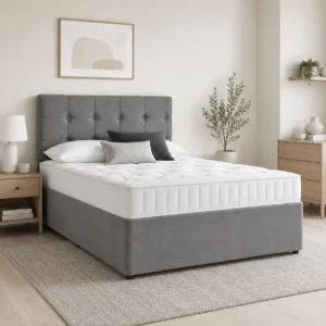 Divan bed single gray frame and white mattress in bedroom