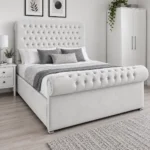 sleigh bed white colored indoor Uk appartment