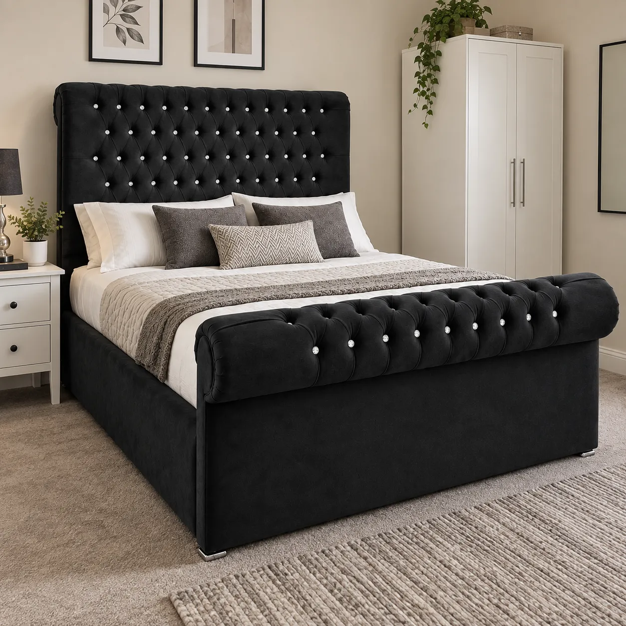 sleigh bed black colored