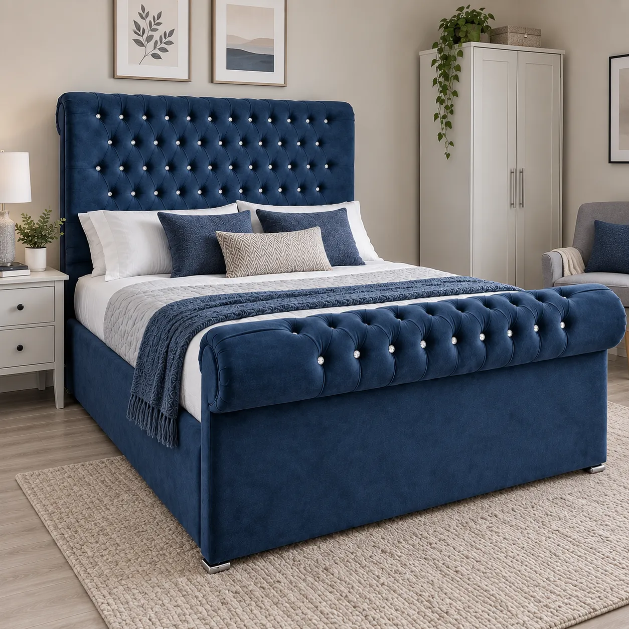 sleigh bed blue color