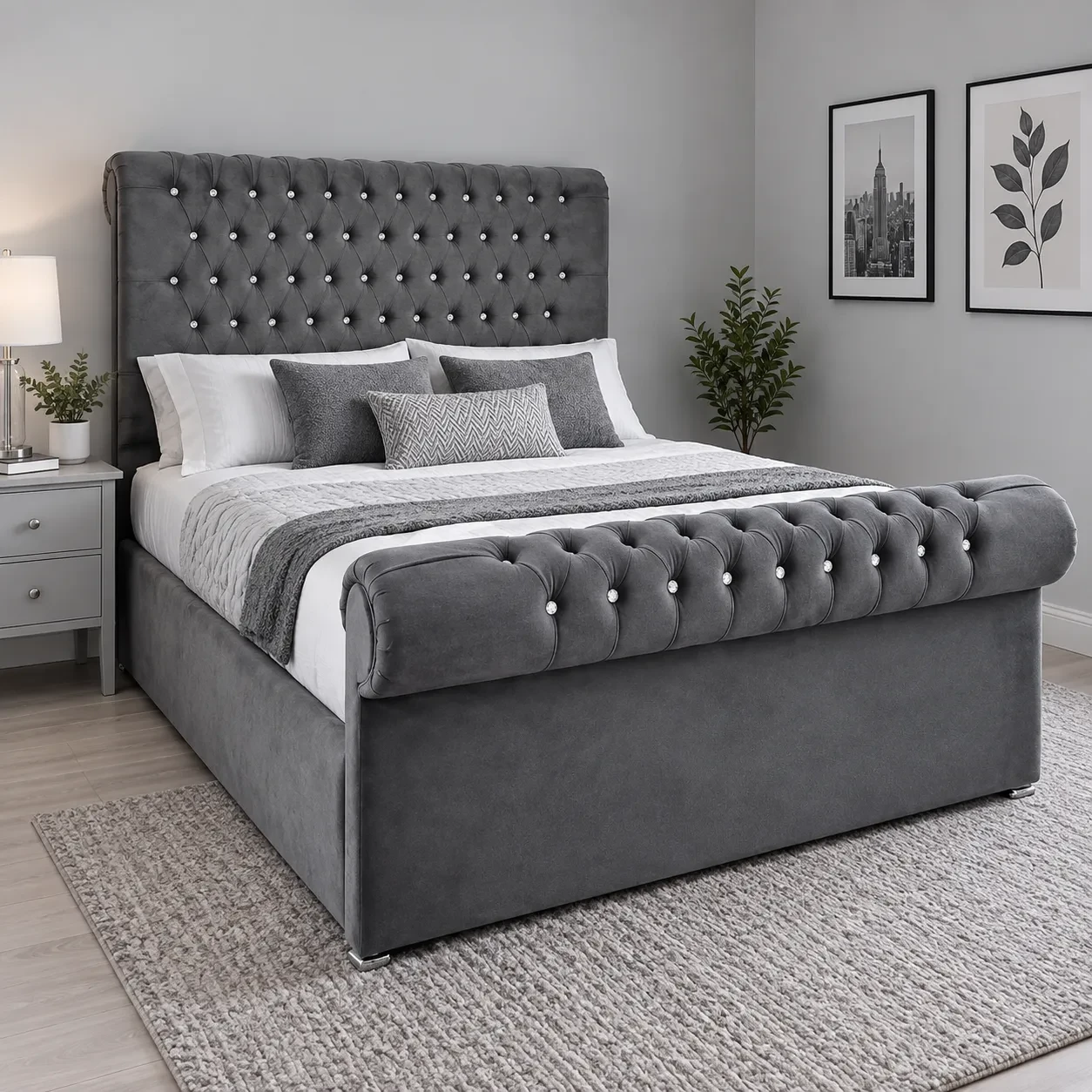 sleigh bed grey colored