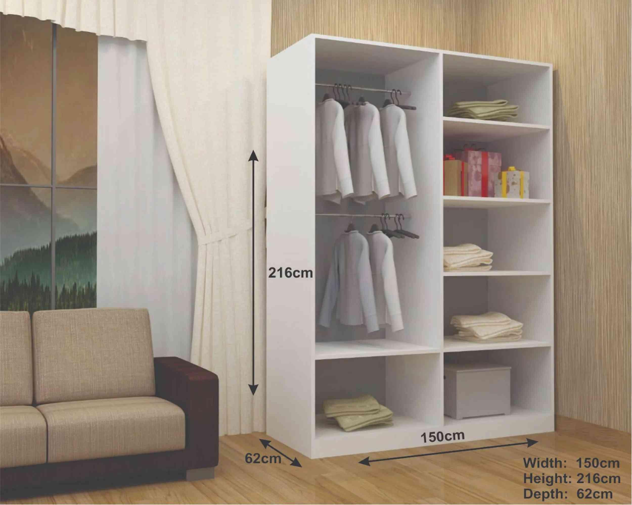 2 door mirrored wardrobe-Texas-150-cm-Inside.