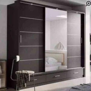 Large size sliding doors central mirror triple wardrobe Florence
