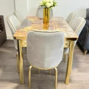 Contemporary Gray and Gold Dining Chairs & Table Set