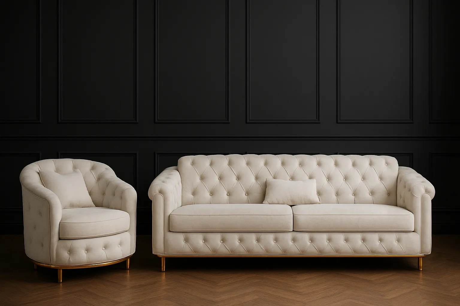 White ball-free foam sofa set in elegant home interior with contemporary styling